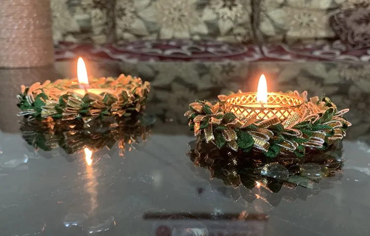 Gadinfashion? Tealight Candle Holder, Diwali Candle Holder for Home Decoration, Best Gift for Diwali Decor, Party Decoration, Green Color, Set of 2