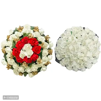 GadinFashion? Full Juda Bun Hair Flower Gajra Combo for Wedding and Parties (Red&White) Color Pack of 2-thumb0