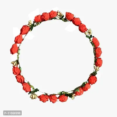 Gadinfashion?Floral Handmade Hair Tiara for Women & Girls Head Crown, Red, Pack of 01