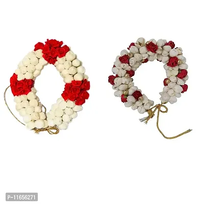 GadinFashion? Hair Mogra Bun Gajra Flower Artificial Juda Accessories for Women in Red & White Color Pack of 2-thumb0