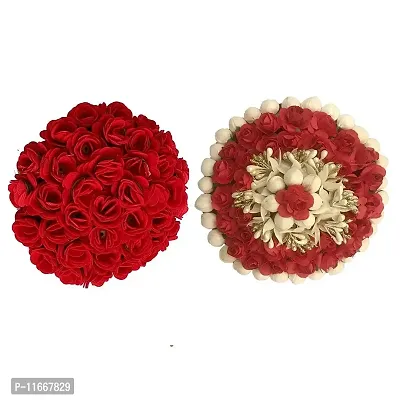 GadinFashion? Artificial Flower Juda Hair Gajra/Hair Bun for Girls Hair Styling, Hair Accessories Color-Red,Pack_02