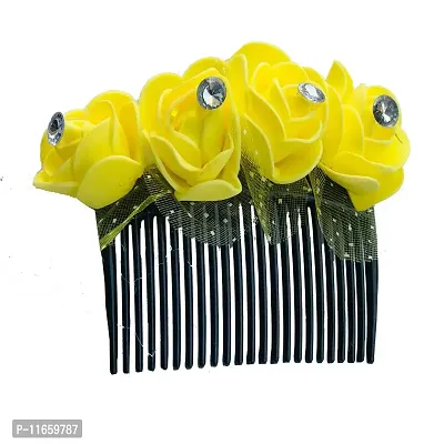 GadinFashion? Artificial flower Fancy Juda Comb clip/Bun Comb Hair Flower Comb for Wedding and Parties Use for Women (Yellow Color Pack :-1)