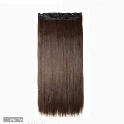 GadinFashion? 5 Clip Straight Synthetic Hair Extensions For Women/Girls/Wedding Accessories Brown, 24 Inches.