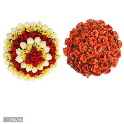 Gadinfashion? Bridal Artificial Flower Hair Juda Gajra/Bun Hair Accessories for Women & Girls, Multicolor, Pack of 2