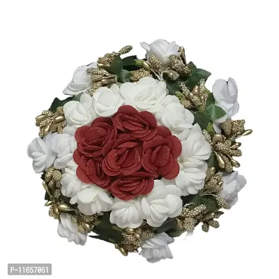 GadinFashion? Stylish Full Juda Bun Hair Flower Gajra for Wedding and Parties Use for Women in Red & White Color Pack of 1