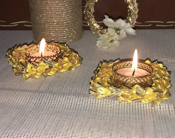 Gadinfashion? Tealight Candle Holder, Diwali Candle Holder for Home Decoration, Best Gift for Diwali Decor, Party Decoration, Yellow, Set of 2