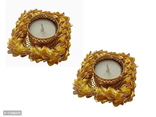 Gadinfashion? Tealight Candle Holder, Diwali Candle Holder for Home Decoration, Best Gift for Diwali Decor, Party Decoration, Yellow, Set of 2-thumb2