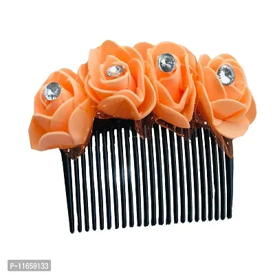 GadinFashion? Artificial flower Fancy Juda Comb clip/Bun Comb Hair Flower Comb for Wedding and Parties Use for Women (Orange Color Pack :-1)