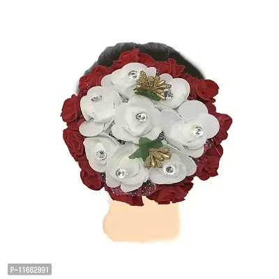 GadinFashion? Flower Gajra Hair Bun Decoration Full Bun Gajra/Juda For Women/Girls Color-Red & White Pack Of 1-thumb2