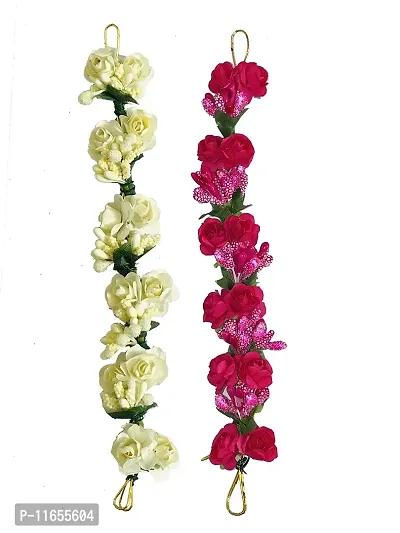GadinFashion? New Artificial Flower Gajra Juda/Accessories Bun For Women, Girls, Color-Cream Rani Pink, Pack-02