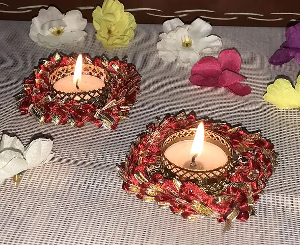 Gadinfashion? Tealight Candle Holder, Diwali Candle Holder for Home Decoration, Best Gift for Diwali Decor, Party Decoration, Red Color, Set of 2