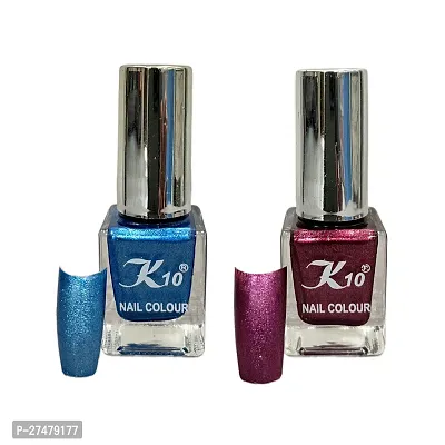 Long Lasting Qucik Dry Metallic Nail Polish Combo Blue, Maroon (Pack of 2)-thumb0