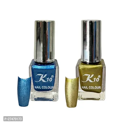 Long Lasting Qucik Dry Metallic Nail Polish Combo Blue, Lemon (Pack of 2)-thumb0