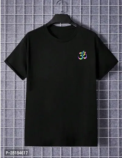 Classic Black Cotton Round Neck Printed Tees For Men-thumb2