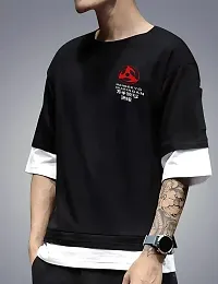 Stylish Black Cotton Round Neck Printed Tees for Men-thumb1