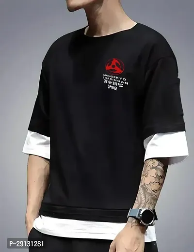 Stylish Black Cotton Round Neck Printed Tees for Men-thumb2