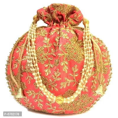 Designer Rajasthani Style Royal Silk Embroidered Potli bag-thumb0