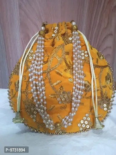 Trendy Silk Pearl Handle Potli Bag