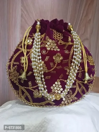 Trendy Silk Pearl Handle Potli Bag