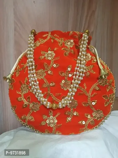 Trendy Silk Pearl Handle Potli Bag-thumb0