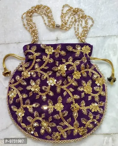 Trendy Silk Pearl Handle Potli Bag-thumb0