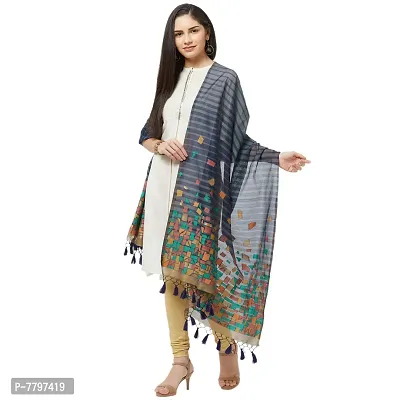 Faserz Woven Matka Silk Jamdani dupatta Women's chunni (Dark Blue, Dark Grey_2.30 * 0.90 mts)-thumb4