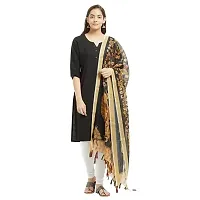 Faserz Kalamkari Digital Print Chanderi Silk Dupatta For Women (Length:2.30 Mts, Width: 36 Inch, Colors: Black & Beige) (Black)-thumb2