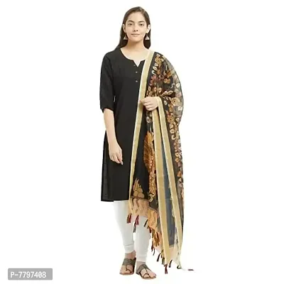 Faserz Kalamkari Digital Print Chanderi Silk Dupatta For Women (Length:2.30 Mts, Width: 36 Inch, Colors: Black & Beige) (Black)-thumb3