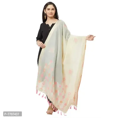 Faserz Women's Woven Matka Silk Jamdani Dupatta (Cream and Pink, 2.30 x 0.90 Meters)-thumb0