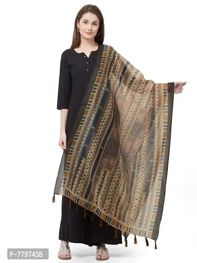 Faserz Brown Color Ethnic Stripes Print Chanderi Silk Dupatta For Women (GN-RSM-111 Brown Length: 2.30 Mts Width:0.90 mts)