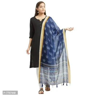 Faserz Chanderi silk dupatta Women's chunni(Blue, White_2.30 * 0.90 mts)