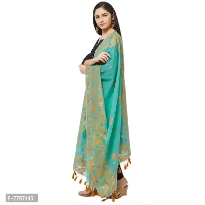 Faserz Women's Woven Matka Silk Jamdani Dupatta (FZ-JMD-11, Sea Green and Dull Gold, 2.30 x 0.90 Meters)-thumb2