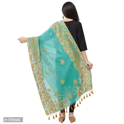 Faserz Women's Woven Matka Silk Jamdani Dupatta (FZ-JMD-11, Sea Green and Dull Gold, 2.30 x 0.90 Meters)-thumb3