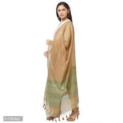 Faserz Woven Matka Silk Jamdani dupatta Women's chunni (Beige, Green_2.30 * 0.90 mts)-thumb2