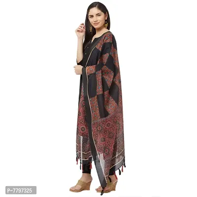 Faserz Traditional Dgitial Printed Chanderi Silk Dupatta For Women (Length:2.30 Mts, Width:36 Inch) (BLACK)-thumb3