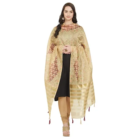 Faserz Floral Printed Cotton Silk Zari Pallu Dupatta For Women(Length- 2.30 mts, Width-36 Inch)