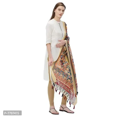 Faserz Traditional Kalamkari Print Designer Chanderi Silk Dupatta for Women With Tassels (GN-RSM-43, Length:2.30 Mts, Width - 36inch)-thumb4