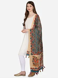 Faserz Women's Kalamkari and Floral Digital Printed Chanderi Silk Dupatta (FZ-CHN-55_Beige_Green_Length - 2.30 Mts_Width - 36 inch)-thumb1