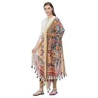 Faserz Traditional Kalamkari Print Designer Chanderi Silk Dupatta for Women With Tassels (GN-RSM-43, Length:2.30 Mts, Width - 36inch)-thumb2