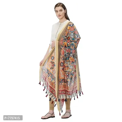 Faserz Traditional Kalamkari Print Designer Chanderi Silk Dupatta for Women With Tassels (GN-RSM-43, Length:2.30 Mts, Width - 36inch)-thumb3