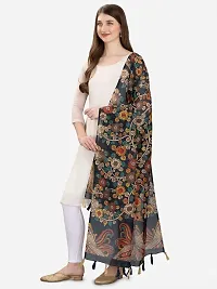 Faserz Navy Blue Color Kalamkari and Floral Digital Printed Chanderi Silk Dupatta For Women (FZ-CHN-54_Navy Blue_Green_Length - 2.30 Mts_Width - 36 inch)-thumb1