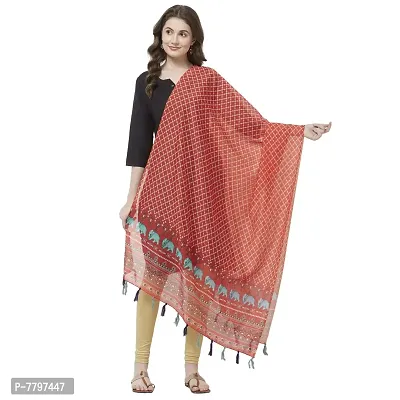 Faserz Red Color Traditional Digital Print Chanderi Silk Dupatta For Women (FZ-CHN-07, Length -2.30 Mts, Width - 36 inch)-thumb0