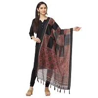 Faserz Traditional Dgitial Printed Chanderi Silk Dupatta For Women (Length:2.30 Mts, Width:36 Inch) (BLACK)-thumb1