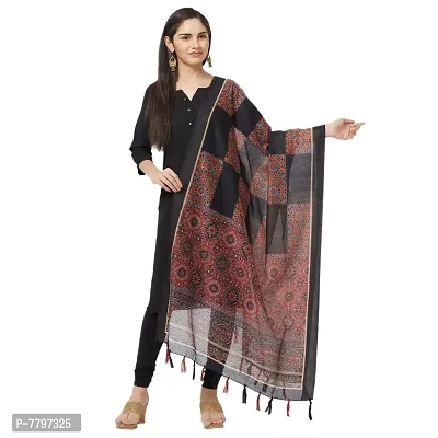 Faserz Traditional Dgitial Printed Chanderi Silk Dupatta For Women (Length:2.30 Mts, Width:36 Inch) (BLACK)-thumb2