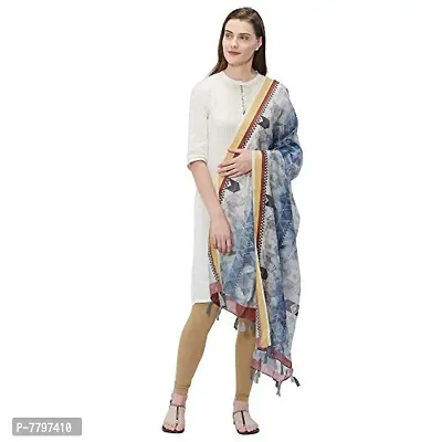 Faserz Chanderi silk dupatta Women's chunni(grey, blue_2.30 * 0.90 mts)-thumb0