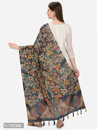 Faserz Navy Blue Color Kalamkari and Floral Digital Printed Chanderi Silk Dupatta For Women (FZ-CHN-54_Navy Blue_Green_Length - 2.30 Mts_Width - 36 inch)-thumb3