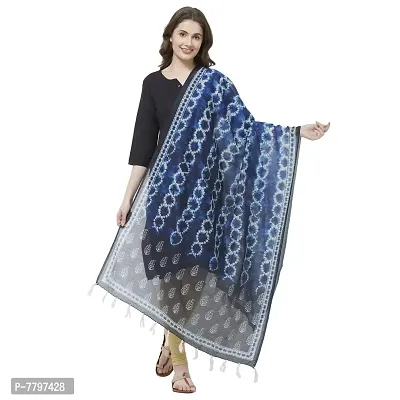 Faserz Women's Navy Blue Indigo Color Tie & Dye Style Traditional Digital Printed Chanderi Silk Dupatta (Navy Blue, Black_2.30 * 0.90 mts)-thumb0