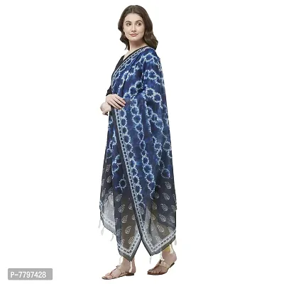 Faserz Women's Navy Blue Indigo Color Tie & Dye Style Traditional Digital Printed Chanderi Silk Dupatta (Navy Blue, Black_2.30 * 0.90 mts)-thumb3