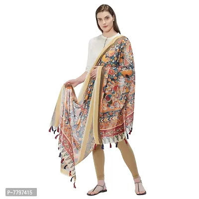 Faserz Traditional Kalamkari Print Designer Chanderi Silk Dupatta for Women With Tassels (GN-RSM-43, Length:2.30 Mts, Width - 36inch)-thumb5