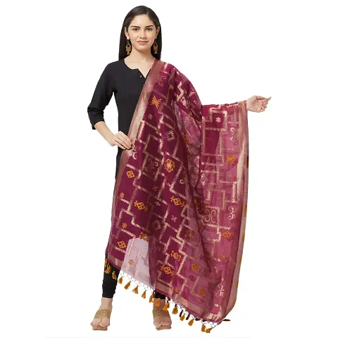 Faserz Woven Matka Silk Jamdani dupatta Women's chunni (Dark Pink_2.30 * 0.90 mts)